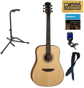 Luna 683609911160 Model Art Rec D All Solid Acoustic Dreadnought Guitar Stand Bundle