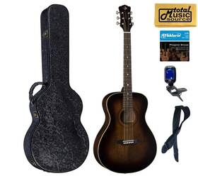 Luna 683609911481 Art V Folk Vintage Solid Top Acoustic Guitar Hard Case Bundle