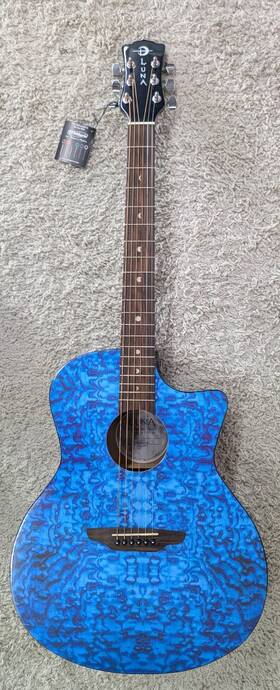 Luna 819998139346 Gypqatbl Gypsy Spruce Top Grand Auditorium Acoustic Guitar Quilted Ash Blue