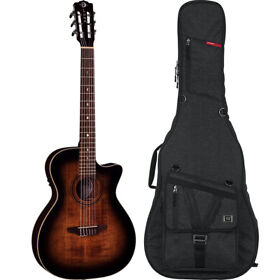 Luna Art Vintage Nylon Solid Top Acoustic-electric Guitar Brownburst Gig Bag