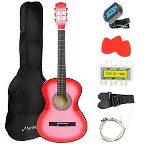 Martin Smith 38 Inch Acoustic Guitar Pink With Case Pick Tuner Strap Extra