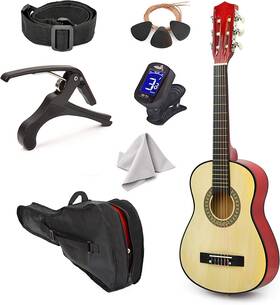 Master Play 744110891782 New 30 Inch Left Handed Natural Wood Guitar With Case And Accessories For Kids/boy