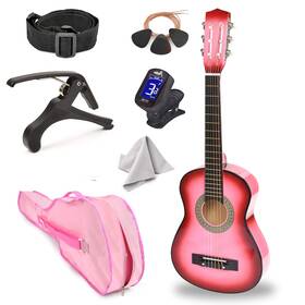 Lf30-pnk-suna Master Play 30 Inch Left Handed Wood Guitar With Case And Accessories For Kids/girls/boys/tee