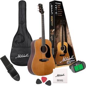 D150pknt Mitchell Motion D150 Dreadnought Acoustic Guitar Pack Natural