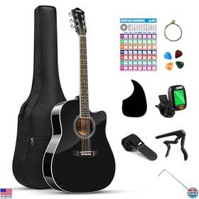 B09dyfnzw7 Moukey 41 Inch Acoustic Guitar For Beginners With Gig Bag Tuner Capo Strap - Black