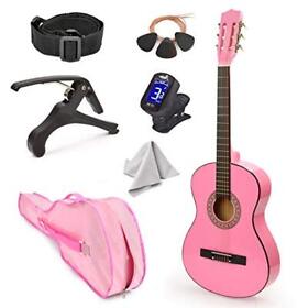 New 30inch Left Handed Pink Wood Guitar With Case And Accessories For Kids Girls