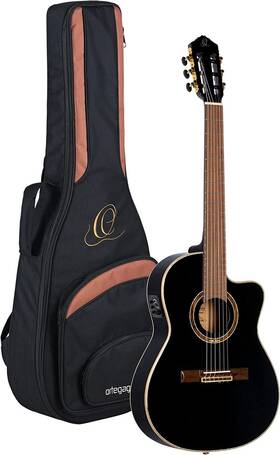 Rce138-t4bk Ortega Solid Top Thinline Electric-classical Guitar