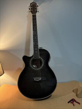 Og10ceftblh-a Oscar Schmidt By Washburn Left Handed Acoustic/electric Guitar Flame Trans Black