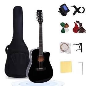 Ps002 Ptesan 42 Inch 12 String Guitar For Beginner Adult Full Size Cutaway Guitar-black Bundle