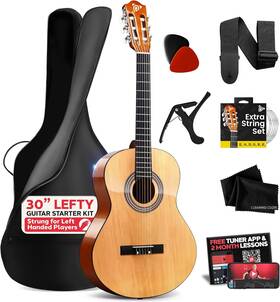 Pyle 842893176543 Left Handed Beginner Acoustic Guitar Kit - Natural Gloss Open Box