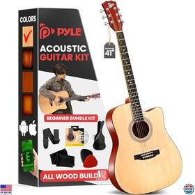 B0ctn24csl Pyle Full Size Acoustic Guitar Kit 41 Inch Cutaway All-wood With Accessories And Gig Bag