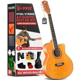 Pga550caor Pyle Beginners 6-string Acoustic Guitar-36 Inch Cutaway Body With Accessory Kit-orange