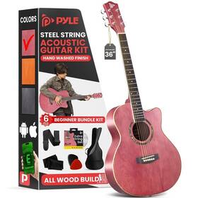 Pga550capu Pyle Beginners 6-string Acoustic Guitar-36 Inch Cutaway Body-accessory Kit Purple