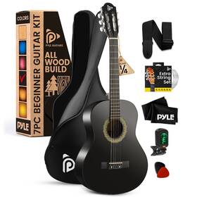 Pgacls30bkmt Pyle Beginner Acoustic Guitar Kit 1/4 Junior Size All Wood Instrument