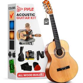 Pgacls40.5 Pyle Beginner Acoustic Guitar Kit 1/2 Junior Size All Wood Instrument For Kids