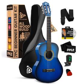 Pgacls82lbr Pyle Beginner Acoustic Guitar Kit 3/4 Junior Size Instrument 36 Inch Ocean Blue