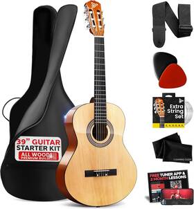 Pyle Pgacls90.x9 39 Inch Beginner Acoustic Guitar Kit 4/4 Full Size With Accessory