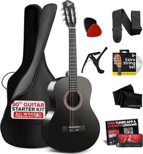Pyle Pgacms30bk.5 Beginner Acoustic Guitar Kit 1/4 Junior Size All Wood Build Nylon String I