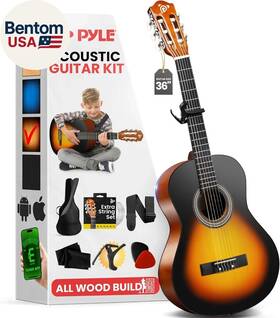 Pgacms82sbd.5 Pyle Beginner Acoustic Guitar Kit 3/4 Junior Size All Wood Build Nylon String Instru