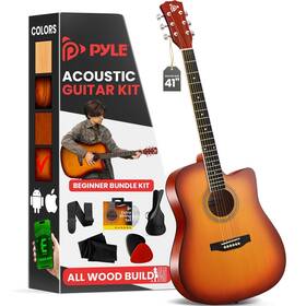 Pgstgr007cbs Pyle Steel String Acoustic Guitar Kit 4/4 Full Size Cutaway All-wood Guitarr
