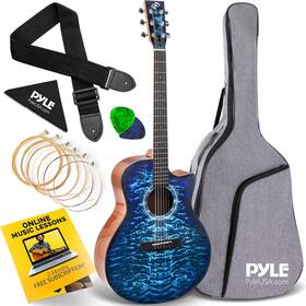 Pstgt71bl Pyle Blue Ocean Ripple Steel String Acoustic Guitar With Solid Spruce Top&gloss