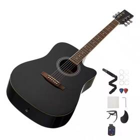 Skyshalo 711181112030 Cutway Acoustic Guitar 41 Inch 6-string Black Solid Spruce Top Beginner Bu
