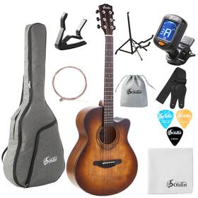 Soldin 749350077637 40 Inch Acoustic Guitar Premium Solid Spruce Top Cutaway Acustica Guit