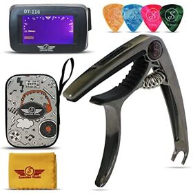 Speedee Music Capo Bundle Gift Pack 4 Assorted Guitar Picks Tuner