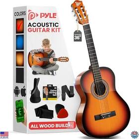B08y5msqnp Stanley Beginner Acoustic Guitar Kit 3/4 Size All Wood For Kids And Adults 36 Inch Sunburst
