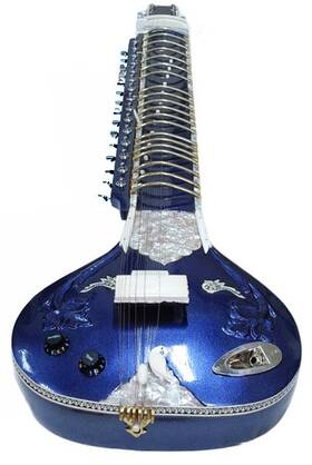 R49234092374 Superbrass.com Blue Sapphire Sitar W Reinforced Neck 2-way Guitar Tuner Keys Semi-acoustic