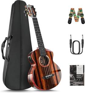 Sweet Life 744759938961 Cutaway Ebony Glossy Tenor Acoustic And Electric Ukulele With Armrest 26-inch Ha