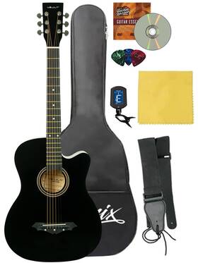 Vault 840262203845 38-inch Cutaway Acoustic Guitar - Black With Gig Bag