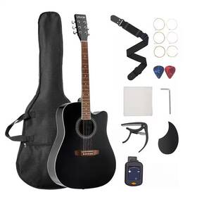 Vevor 445046142162 Cutway Acoustic Guitar 41 Inch 6-string Black Solid Spruce Top Beginner Bu