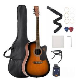 Fg068c-41sb Vevor 41 In Cutway Acoustic Guitar Beginner Bundle With Gig Bag Adult Sunburst
