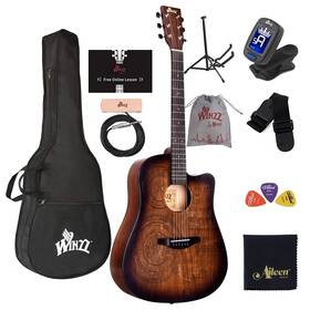 Winzz 973405030771 Hand Rubbed Series - Full Size Cutaway Carved Acoustic Acustica Guitar Adult