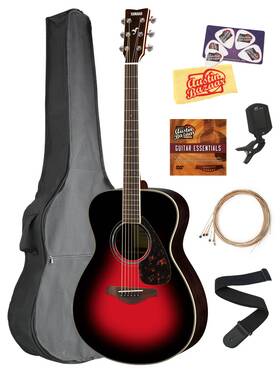 Yamaha 660845711761 Fs830 Solid Top Small Body Acoustic Guitar - Dusk Sun Red With Gig Bag