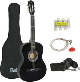 Zeny 01027 38 Acoustic Guitar Kit With Case Strap Pitch Pipe And Picks Black