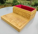 Handmade Solid Jack Wood Jewelry Box - Carved Elephant & Floral Art. Fixed Price $108.00.