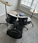 Ashthorpe Black Acoustic Drum Kit W/ Bass, Snare, Toms, Floor. Fixed Price $160.00.
