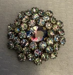 Vintage Signed Czechoslovakia Iris Glass Brooch Brass Cluster Ab Watermelon. Fixed Price $69.98.