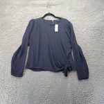 Ann Taylor Top Womens Large Navy Surplice Wrap Tie Long Sleeve Lightweight *nwt*. Fixed Price $29.00.