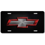 Chevy Chevrolet Red Bow-tie Grill On Blacklook Aluminum License Plate Tag Design. Fixed Price $21.60.