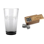 Martin Black Bottom Pint Glass With Whiskey Stones Set. Fixed Price $54.99.