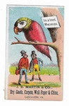 Old Trade Card Jb Martin Dry Goods Carpets Lancaster Beet With Parrot Head. Fixed Price $24.25.