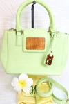 Martin & Macarthur Hawaii Koa Calfskin Leather Double Zip Bag Pistachio W/ Db. Fixed Price $78.50.