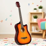 38" Beginner Acoustic Guitar Set - Cutaway Steel String Tuner Capo Sunburst. Fixed Price $68.99.