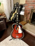 Rare Vtg 1960 Harmony Stella H1141 Grand Concert Redburst Acoustic Guitar W/case. Fixed Price $350.00.