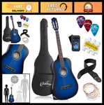 Ashthorpe 38IN Beginner Acoustic Guitar Starter Kit Blue With Gig Bag, Tuner. Fixed Price $106.99.