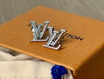 Louis Vuitton Crystal Logo Stud Earrings Silver Tone Authentic. Fixed Price $429.00.