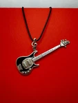 Sterling Silver 925 Musical Note Bail Black Enamel Electric Guitar Pendant Great. Fixed Price $89.00.